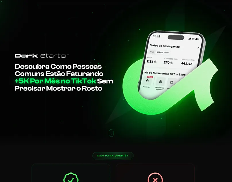 Dark Starter landing page
